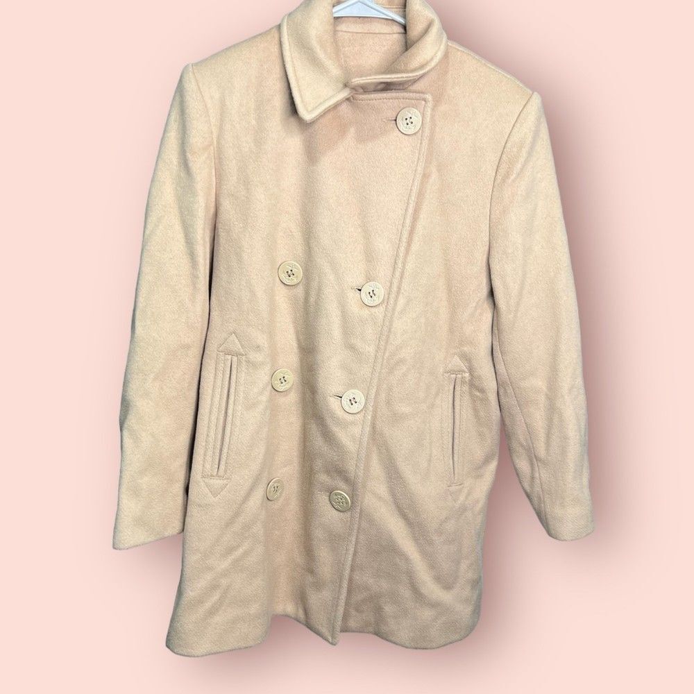 Vintage Talbots Wool Navy Peacoat Beige Top Coat Peacoat Dad Coat Sz 4